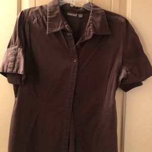 Dark brown button down short sleeve shirt